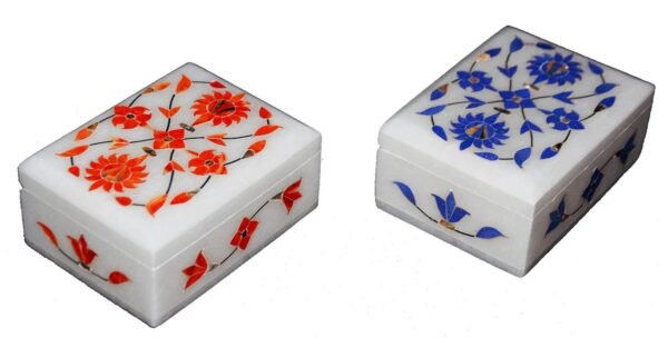 Handicrafts Marble inlay Work Jewellery Box for Multi Purpose Use and Perfect Gift for Women and Girls -Pair small pc - Image 3