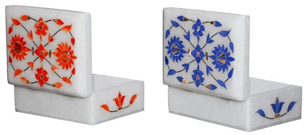 Handicrafts Marble inlay Work Jewellery Box for Multi Purpose Use and Perfect Gift for Women and Girls -Pair small pc - Image 2