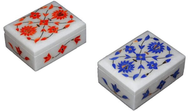 Handicrafts Marble inlay Work Jewellery Box for Multi Purpose Use and Perfect Gift for Women and Girls -Pair small pc