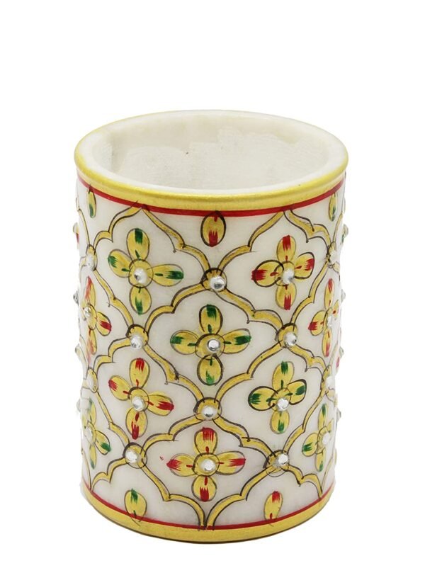 Indian Handmade White Marble Pen Stand jali work Design For Office Table Decor & Gift Item