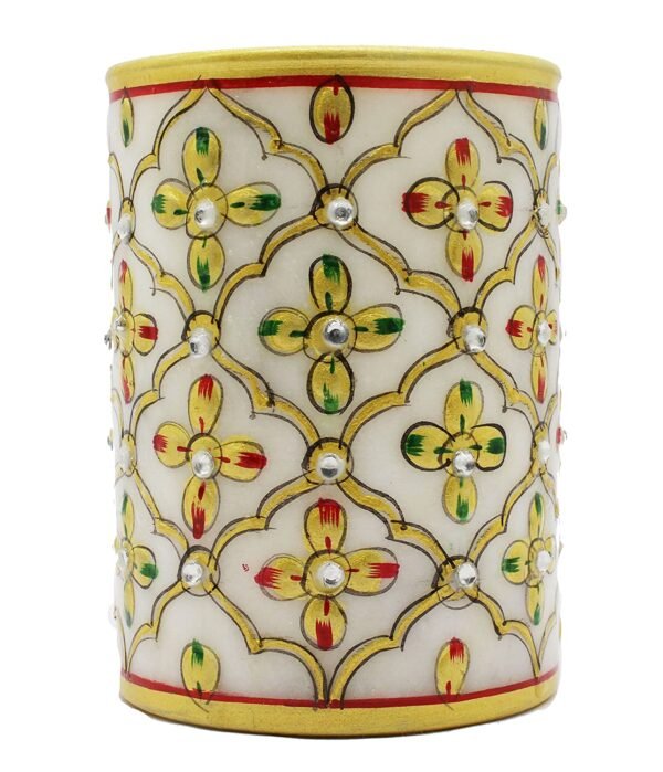 Indian Handmade White Marble Pen Stand jali work Design For Office Table Decor & Gift Item - Image 2