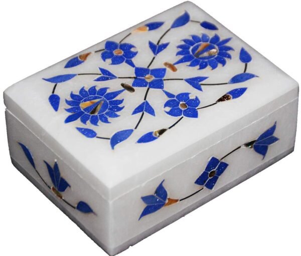 Handicrafts Marble inlay Work Jewellery Box for Multi Purpose Use and Perfect Gift for Women and Girls-4x3x1.5 inch - Image 3