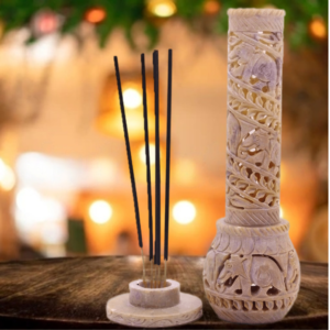 White Marble Soapstone Bottle Shape Agarbatti Stand Incense Stick Burner for Pooja and Home Decor-10 inch