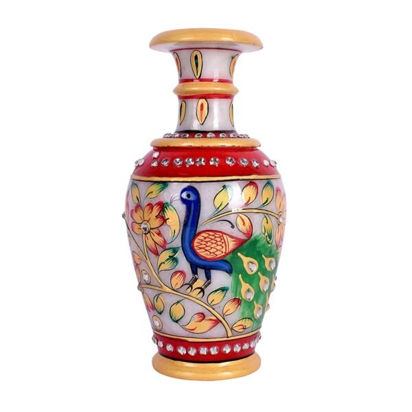 White Marble Handicrafts Peacock Flower vase for Home Decor, Living Room, Bedroom, Drawing Room, Office Table Centerpiece 6 inch