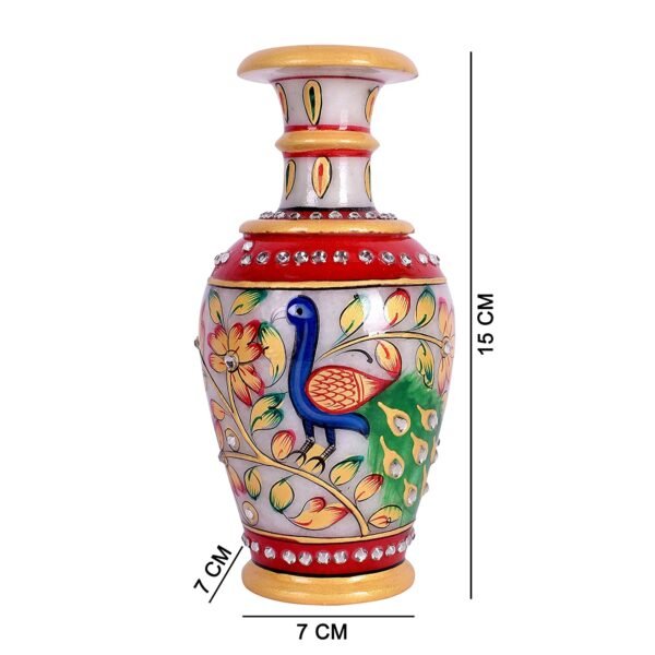 White Marble Handicrafts Peacock Flower vase for Home Decor, Living Room, Bedroom, Drawing Room, Office Table Centerpiece 6 inch - Image 4