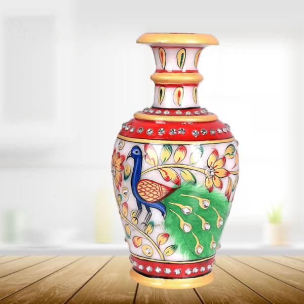 White Marble Handicrafts Peacock Flower vase for Home Decor, Living Room, Bedroom, Drawing Room, Office Table Centerpiece 6 inch - Image 3