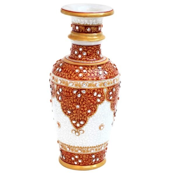 White Marble Handicrafts Red Flower vase for Home Decor, Living Room, Bedroom, Drawing Room, Office Table Centerpiece 6 inch - Image 3