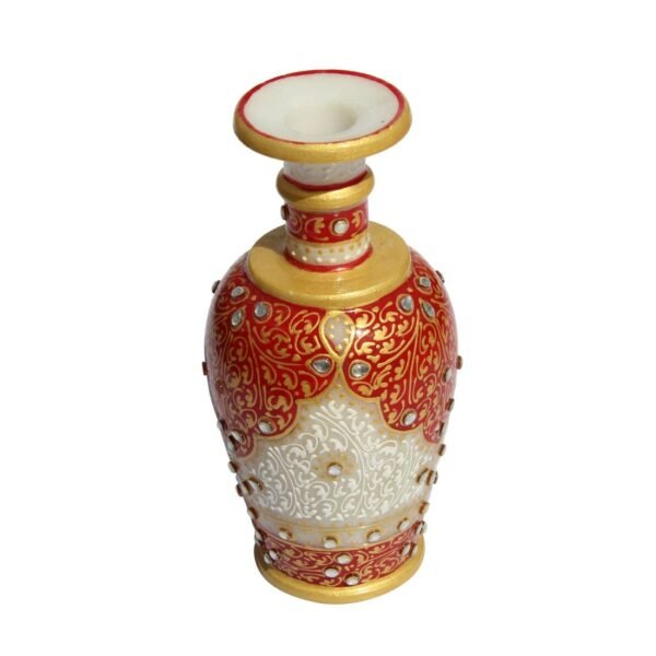 White Marble Handicrafts Red Flower vase for Home Decor, Living Room, Bedroom, Drawing Room, Office Table Centerpiece 6 inch