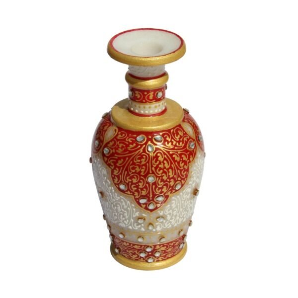 White Marble Handicrafts Red Flower vase for Home Decor, Living Room, Bedroom, Drawing Room, Office Table Centerpiece 6 inch - Image 4