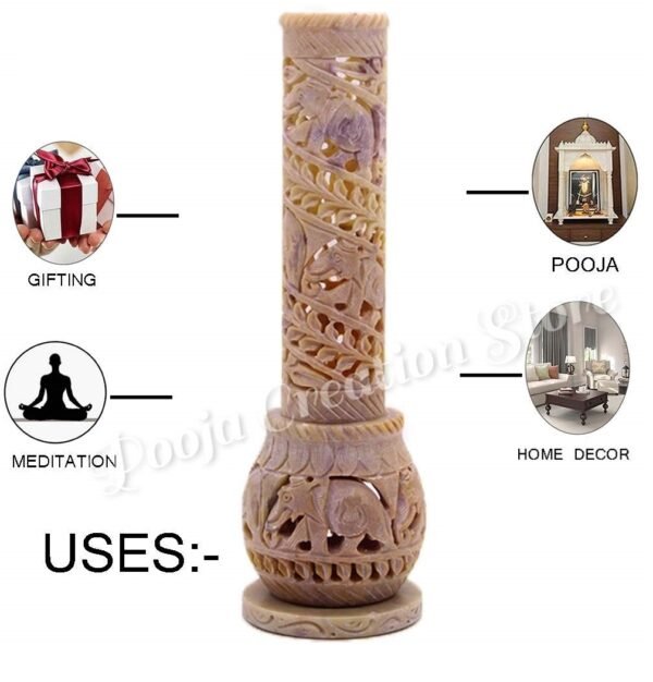 White Marble Soapstone Bottle Shape Agarbatti Stand Incense Stick Burner for Pooja and Home Decor-10 inch - Image 4