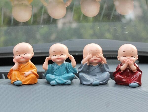 Little Baby Monk Buddha Laughing Statue Set of 4 Multicolor for Home Decor showpiece Car Dashboard Size Small - Image 4