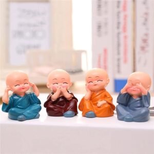Little Baby Monk Buddha Laughing Statue Set of 4 Multicolor for Home Decor showpiece Car Dashboard Size Small