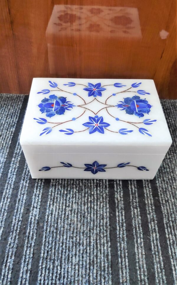 White Marble Floral inlay Work Jewellery Box for Multi Purpose Use and Perfect Gift Item for Women and Girls