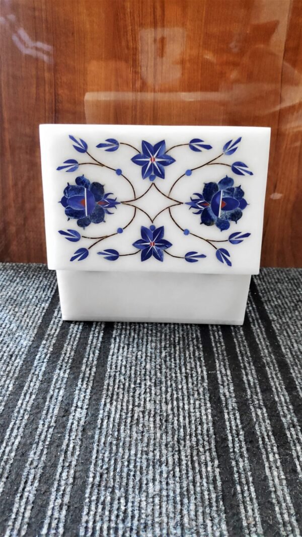 White Marble Floral inlay Work Jewellery Box for Multi Purpose Use and Perfect Gift Item for Women and Girls - Image 4