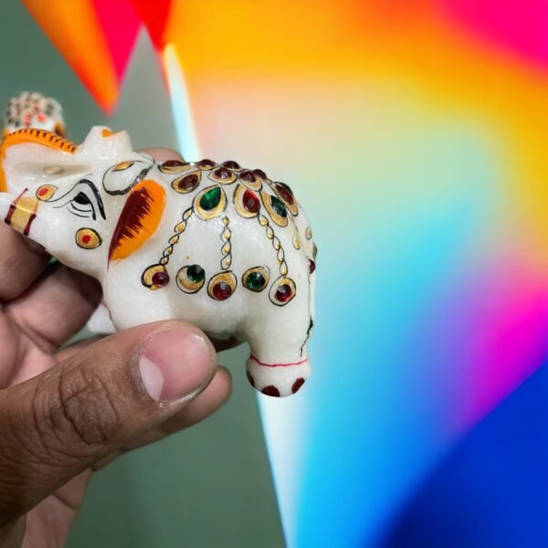 Handicrafts Marble Decorative Pearls  Elephant Statue for Home Decor Showpiece Elephants Pair with Beautiful Blue Golden Work- 2 inch - Image 8
