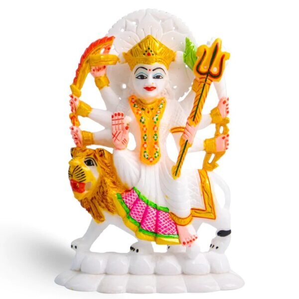 Handicrafts White Marble Maa Durga, SheroWali  MATA Rani Murti Idol Statue Sculpture  For Temple and Room Decor  9 inch