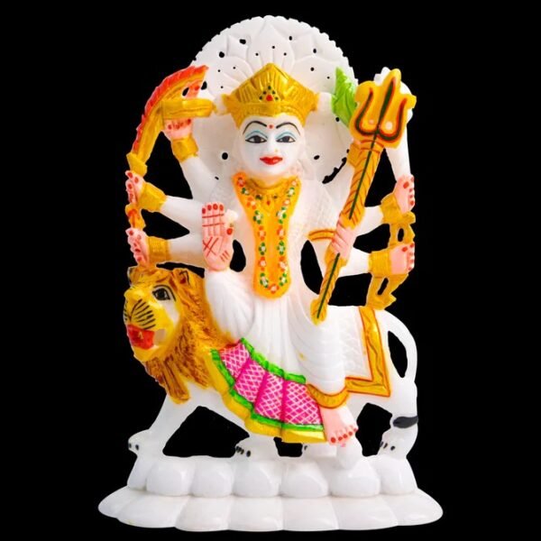 Handicrafts White Marble Maa Durga, SheroWali  MATA Rani Murti Idol Statue Sculpture  For Temple and Room Decor  9 inch - Image 2