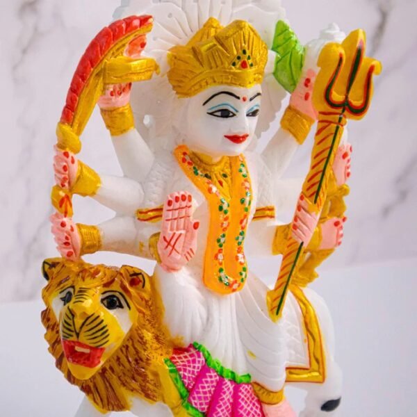 Handicrafts White Marble Maa Durga, SheroWali  MATA Rani Murti Idol Statue Sculpture  For Temple and Room Decor  9 inch - Image 3