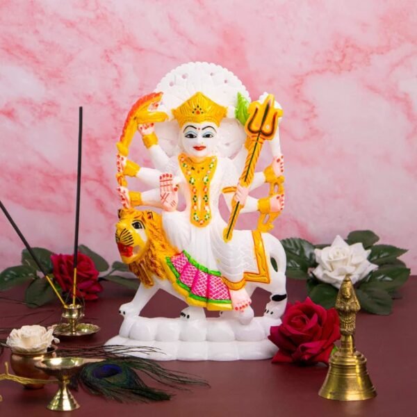 Handicrafts White Marble Maa Durga, SheroWali  MATA Rani Murti Idol Statue Sculpture  For Temple and Room Decor  9 inch - Image 4