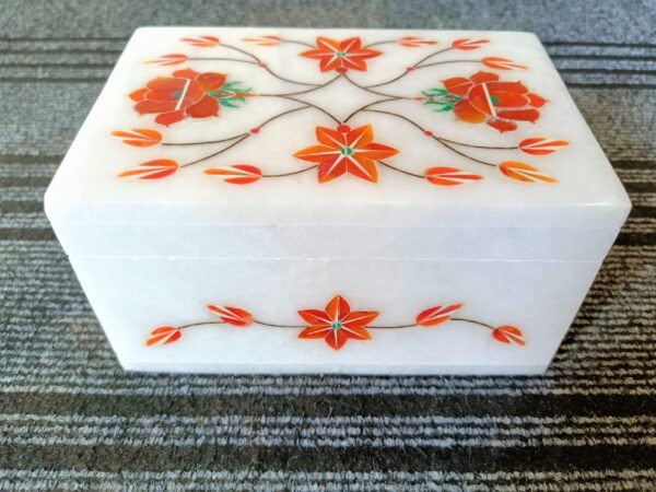 White Marble Floral inlay Work Jewellery Box for Multi Purpose Use and Perfect Gift Item for Women and Girls - Image 8