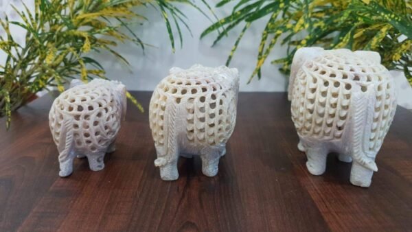Handicrafts Soapstone Marble Decorative Elephant Family  Statue for Home Decor Showpiece Elephants 3 set  with Beautiful  Work - Image 3