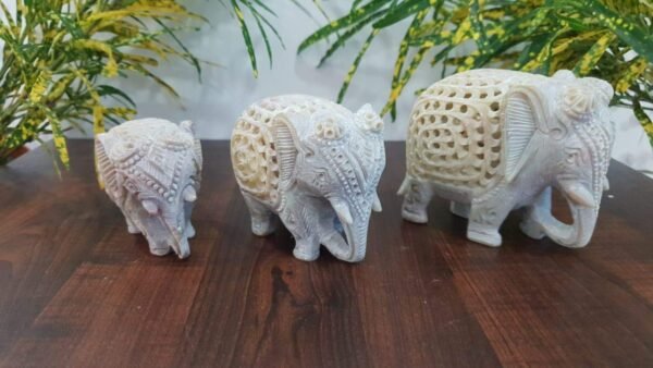 Handicrafts Soapstone Marble Decorative Elephant Family  Statue for Home Decor Showpiece Elephants 3 set  with Beautiful  Work - Image 2