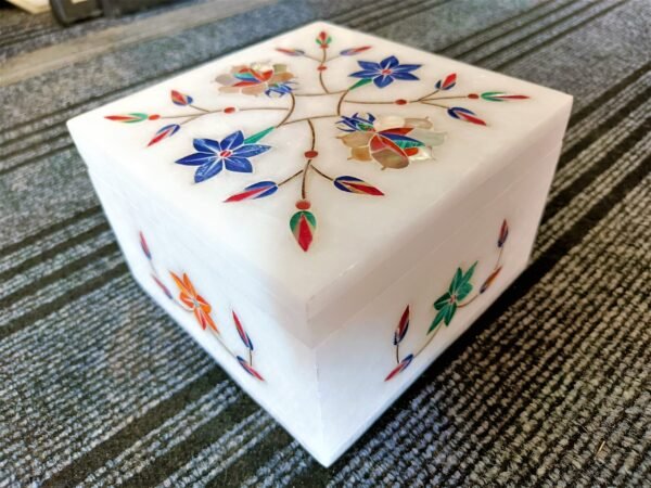 White Marble Floral inlay Work Jewellery Box for Multi Purpose Use and Perfect Gift Item for Women and Girls - Image 6