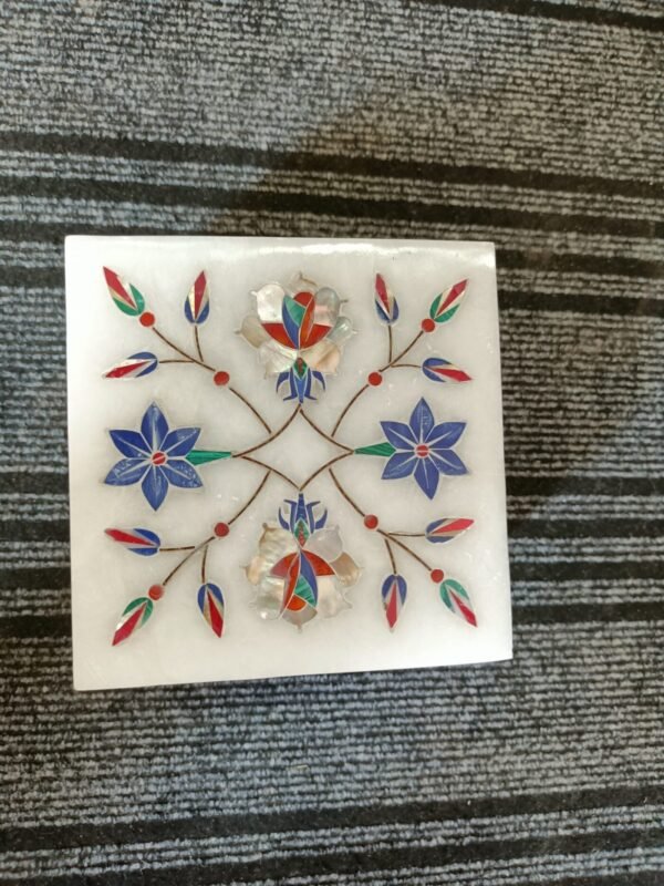 White Marble Floral inlay Work Jewellery Box for Multi Purpose Use and Perfect Gift Item for Women and Girls - Image 5