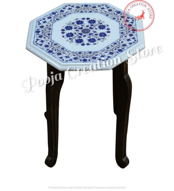 White Marble Inlay Coffee Table Top Lapis Stone Inlaid Tables with Beautiful Pietra Dura Art(without stand)Special peacock edition 36 inch - Image 9