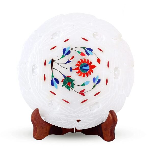 White Stoneware Flower Meenakari Inlay Work Plate Home Sculptress Decorative and Gift Item - 7 inch - Image 4
