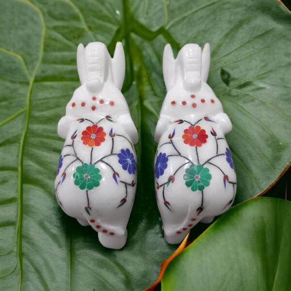 Marble Statue Elegant Elephant pair Gemstone Red Inlay Work Collectible Showpiece Gift Item 4 inch - Image 6
