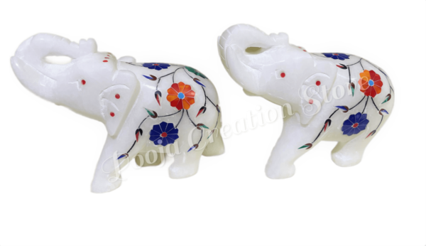 Marble Statue Elegant Elephant pair Gemstone Red Inlay Work Collectible Showpiece Gift Item 4 inch - Image 8