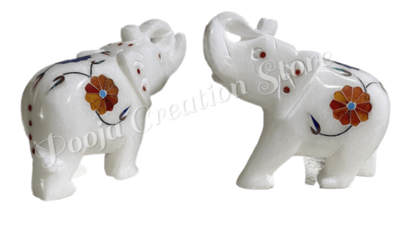 Marble Statue Elegant Elephant pair Gemstone Red Inlay Work Collectible Showpiece Gift Item 3 inch - Image 5
