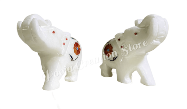 Marble Statue Elegant Elephant pair Gemstone Red Inlay Work Collectible Showpiece Gift Item 3 inch - Image 2
