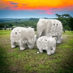 Handicrafts Marble Decorative Elephant Family Statue for Home Decor Showpiece Elephants 3 set  with Beautiful  Work