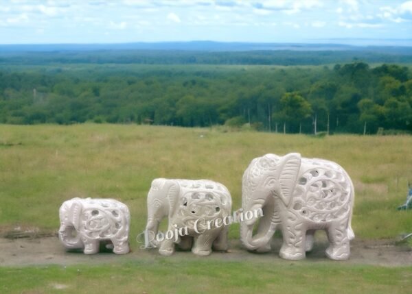 Handicrafts Marble Decorative Elephant Family Statue for Home Decor Showpiece Elephants 3 set  with Beautiful  Work - Image 12