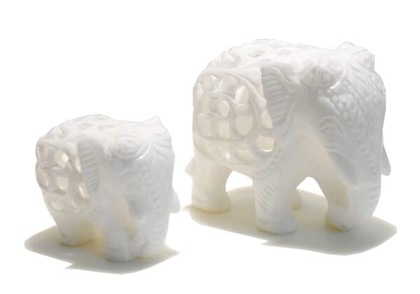 White Marble Decorative Elephant Pair With Undercut Baby Design for decorative and gift purpose item in Below trunk - 3 inch and 2 inch - Image 5