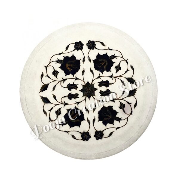 White Stoneware Flower Meenakari Inlay Work Plate Home Sculptress Decorative and Gift Item - 9 inch - Image 2