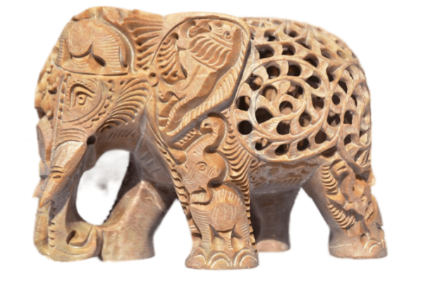 Marble Handicrafts Soapstone Large Elephant Figurines 8 inch- Soapstone Elephant Hand Carving - Carved Elephant Sculpture with Another Elephant Inside - For decorative Heavy item-Single pc