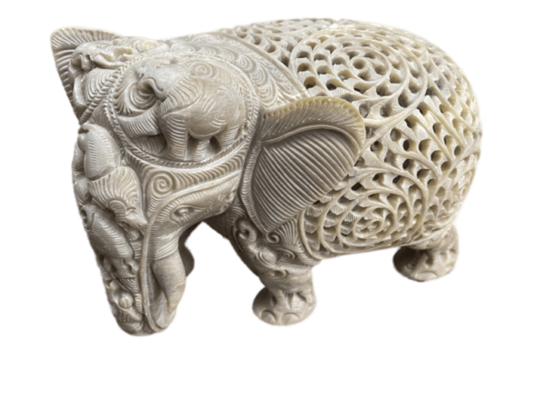 Marble Handicrafts Soapstone Large Elephant Figurines 8 inch- Soapstone Elephant Hand Carving - Carved Elephant Sculpture with Another Elephant Inside - For decorative Heavy item-Single pc - Image 2