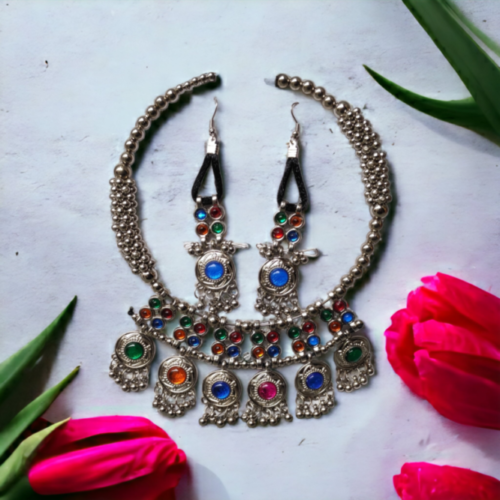 Oxidized Jewelry Antique Banjara Style Multi Mirror Necklace Set