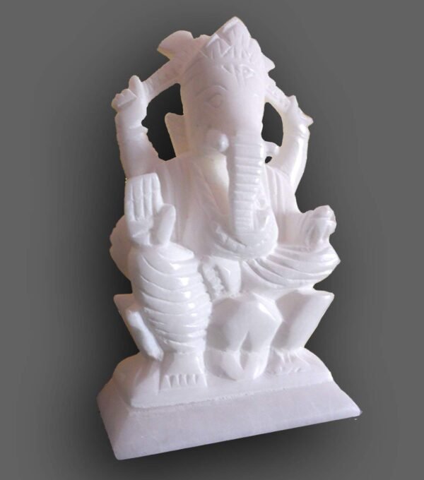 PCS White Marble Idol of Ganesh with Sitting Position Beautiful Looking Hindus God Ganesh Ji Statue Great Decoration Item for Home & Temple Decor Size 8 Inch - Image 6
