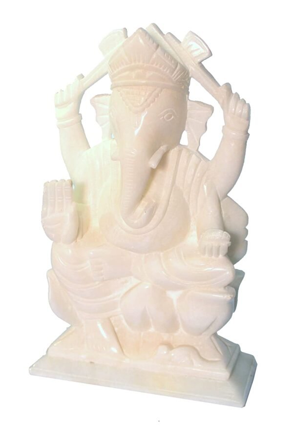 PCS White Marble Idol of Ganesh with Sitting Position Beautiful Looking Hindus God Ganesh Ji Statue Great Decoration Item for Home & Temple Decor Size 8 Inch - Image 5