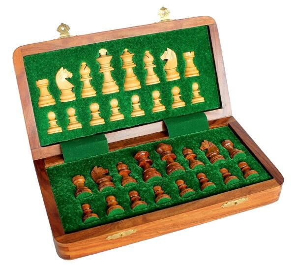 PCS Collectible Foldable Wooden Chess Game Board Set with Magnetic Premium Wood Pieces (12 Inch X 12 Inch) - Image 6