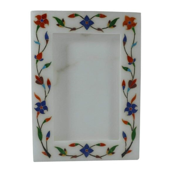 White Marble  multicolor Photo Frame - 8 "x6'' inch vertical- Handcrafted with Inlay Work Desk Picture Frame Showpiece for Home Decor, Table Decor and Gifts - Image 6
