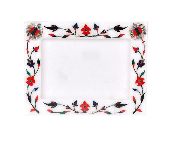 White Marble  Photo Frame  8 "x6'' inch - Handcrafted with White Inlay Work Desk Picture Frame Showpiece for Home Decor, Table Decor and Gifts - Image 3