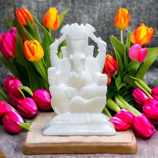PCS White Marble Idol of Ganesh with Sitting Position Beautiful Looking Hindus God Ganesh Ji Statue Great Decoration Item for Home & Temple Decor Size 8 Inch
