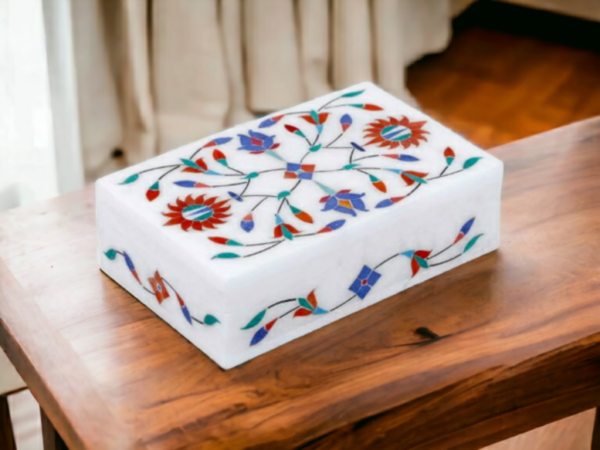 Marble inlay Work Jewellery Box for Home decor and Gift Purpose