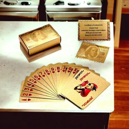 India Toy Gold Deck of Waterproof Cards, Flexible PVC Plastic Gold Playing Cards Premium Poker Cards Gold Waterproof Playing Cards Washable Flexible Use for Party Game
