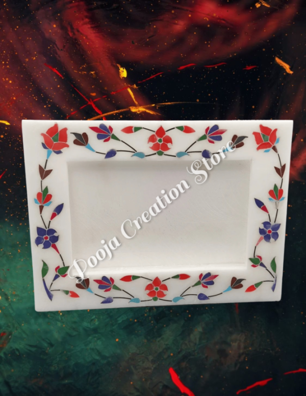 White Marble  multicolor Photo Frame - 7 "x5'' inch - Handcrafted with Inlay Work Desk Picture Frame Showpiece for Home Decor, Table Decor and Gifts